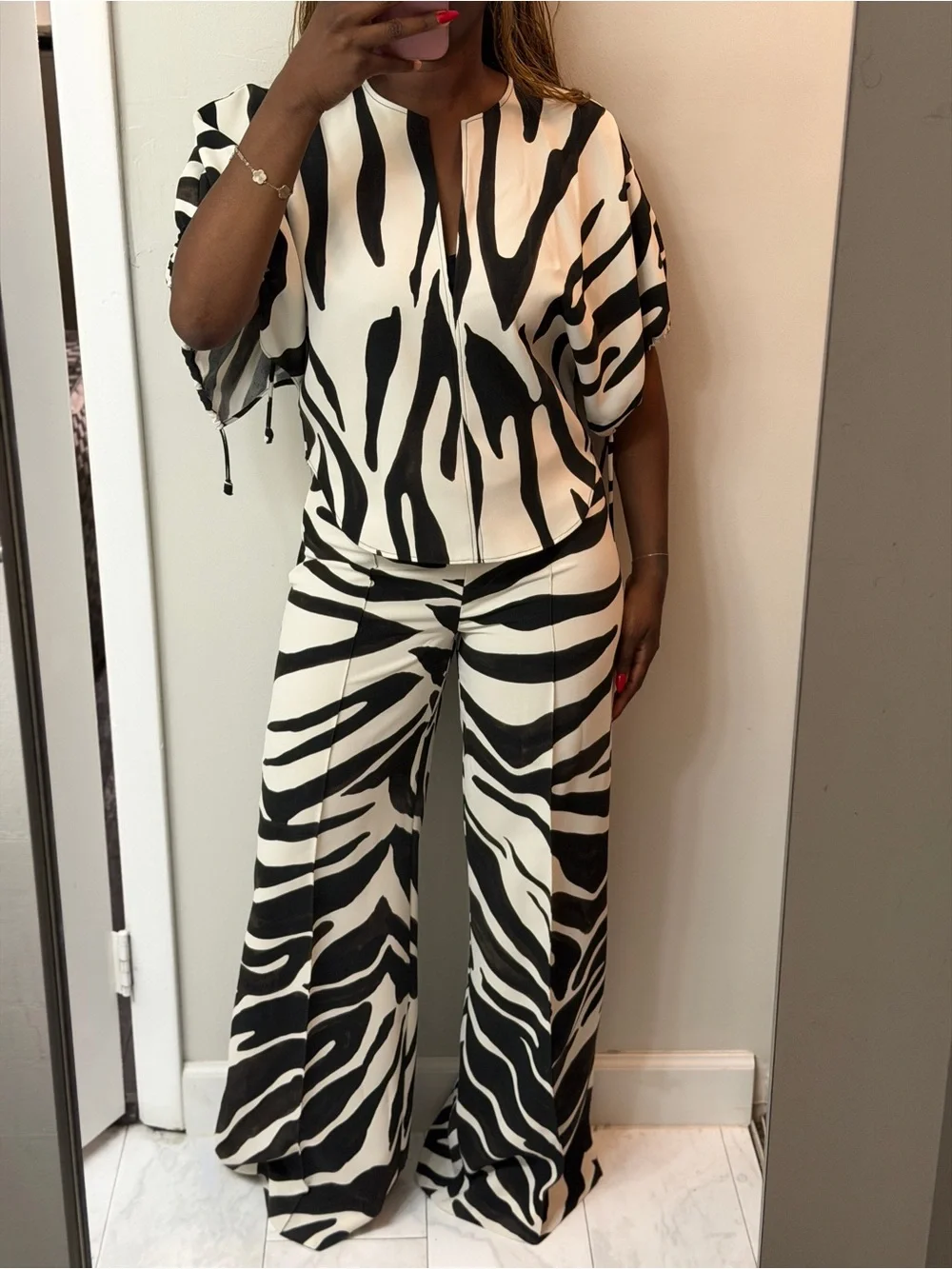 Zara Black & White Zebra-Print Wide-Leg two Piece Set - Picture 3 of 13